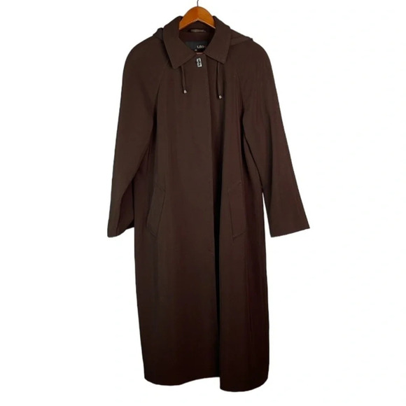 UTEX Hooded Trench Coat Brown Raglan Sleeves Pockets Padded Shoulders Classic 12 - Picture 14 of 14